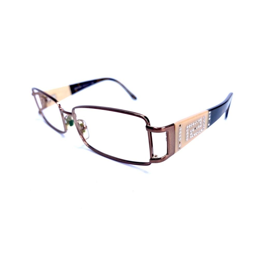 Versace Gold Tortoise Rectangular Glasses Crystal Temple Italy Mod 1163-B 52 16